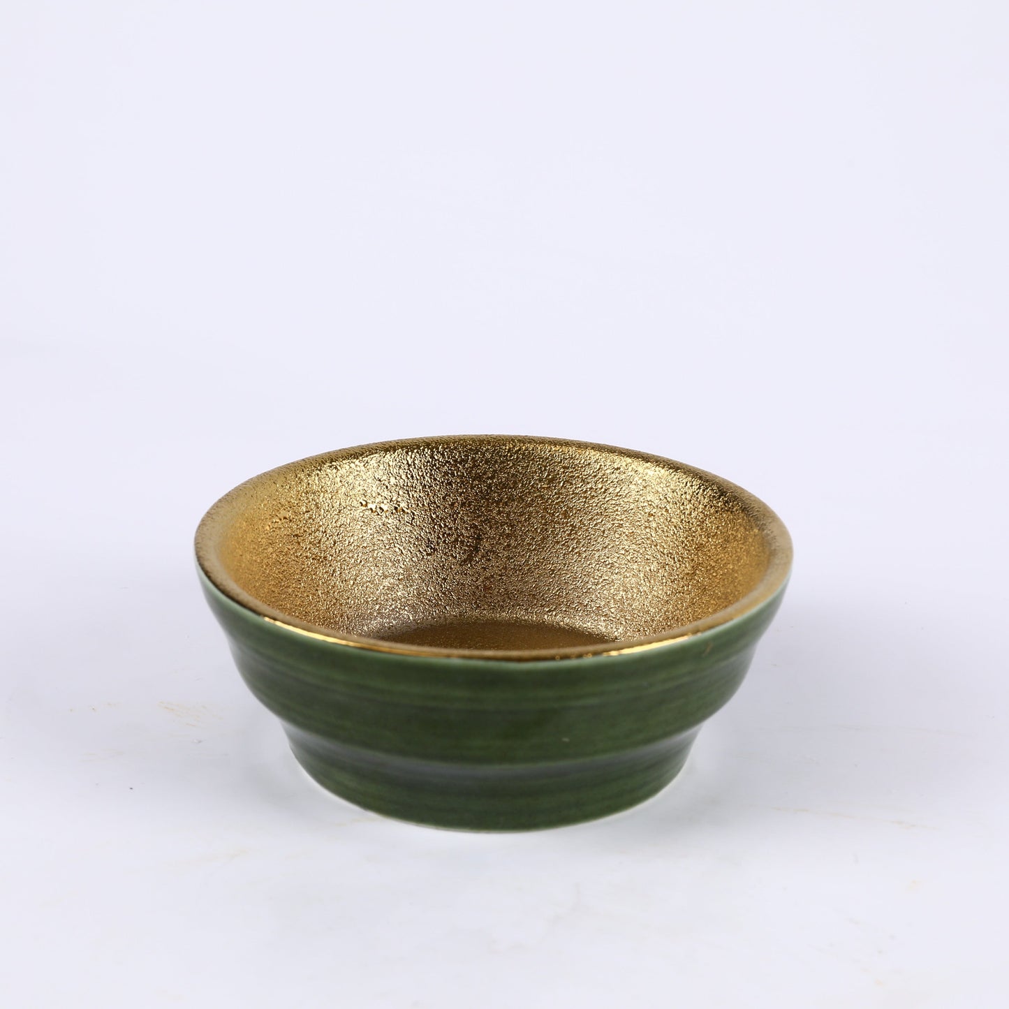 (PTC00409)  3 1/4" Dia Ceramic Golden inner and Green outer Round Bowl